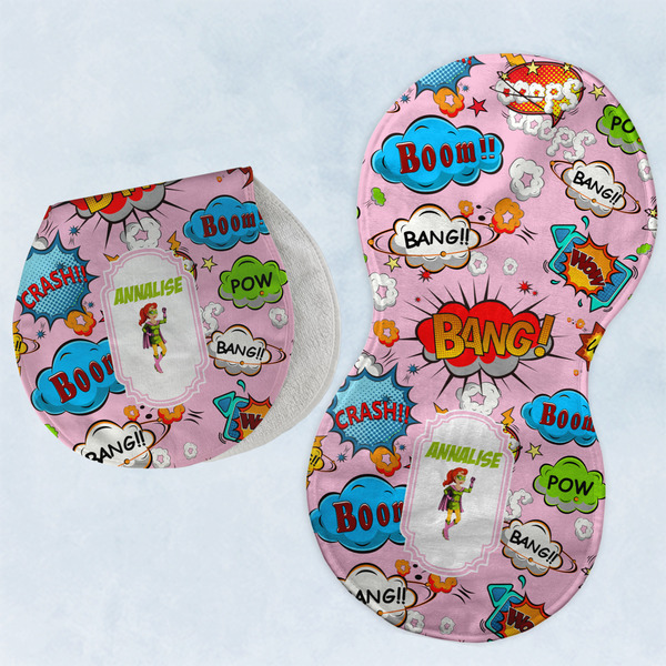 Custom Woman Superhero Burp Pads - Velour - Set of 2 w/ Name or Text