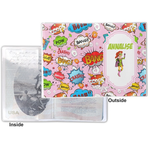 Woman Superhero Vinyl Passport Holder - Flat Front and Back