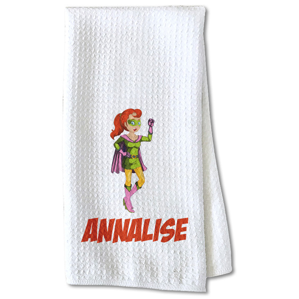 Woman Superhero Waffle Towel - Partial Print Print Style Image