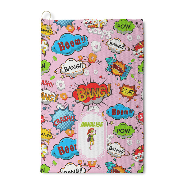 Custom Woman Superhero Waffle Weave Golf Towel (Personalized)