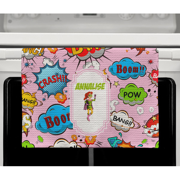 Woman Superhero Waffle Weave Towel - Full Color Print - Lifestyle2 Image