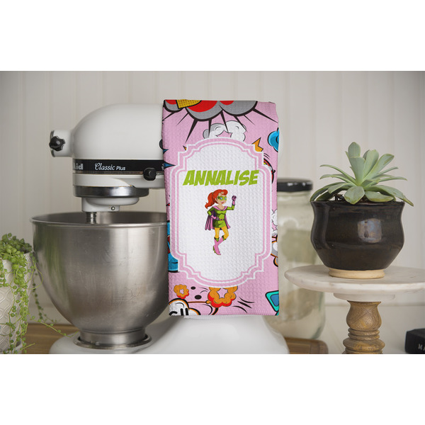 Woman Superhero Waffle Weave Towel - Full Color Print - Lifestyle Image