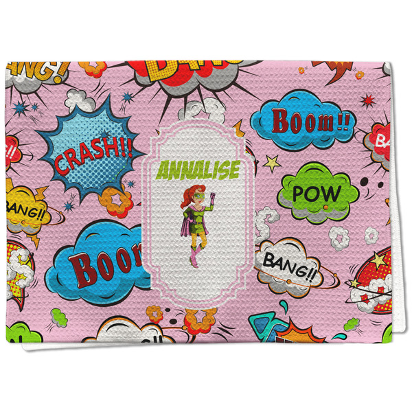 Custom Woman Superhero Kitchen Towel - Waffle Weave - Full Color Print (Personalized)