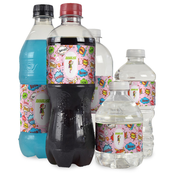 Woman Superhero Water Bottle Label - Multiple Bottle Sizes