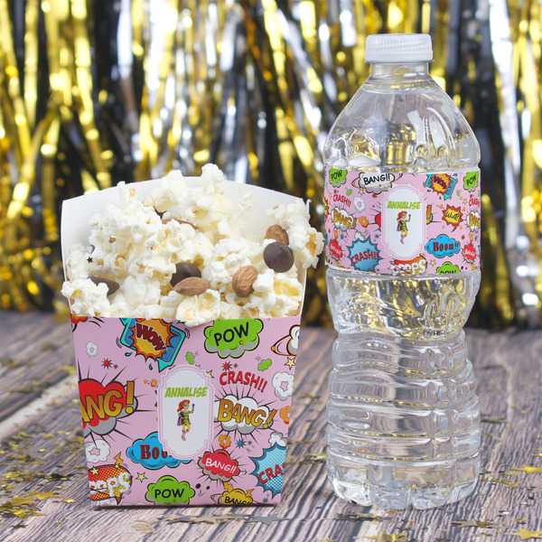 Woman Superhero Water Bottle Label - w/ Favor Box