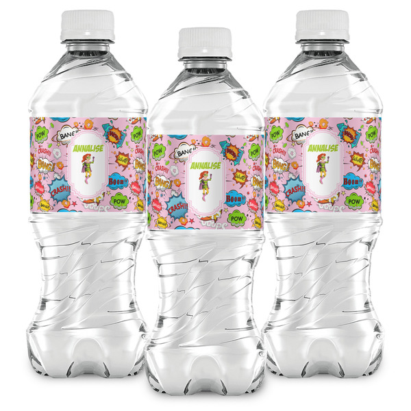 Woman Superhero Water Bottle Labels - Front View