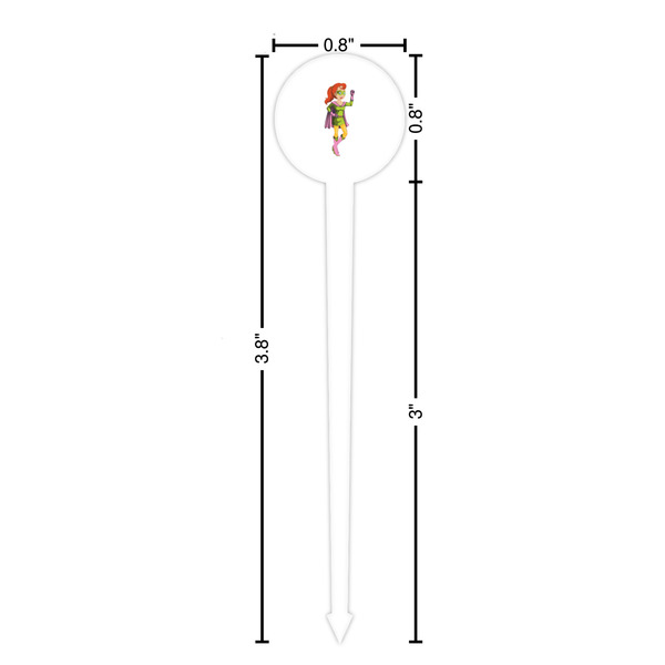 Woman Superhero White Plastic 4" Food Pick - Round - Dimensions