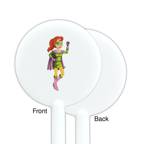 Woman Superhero White Plastic 5.5" Stir Stick - Single Sided - Round - Front & Back