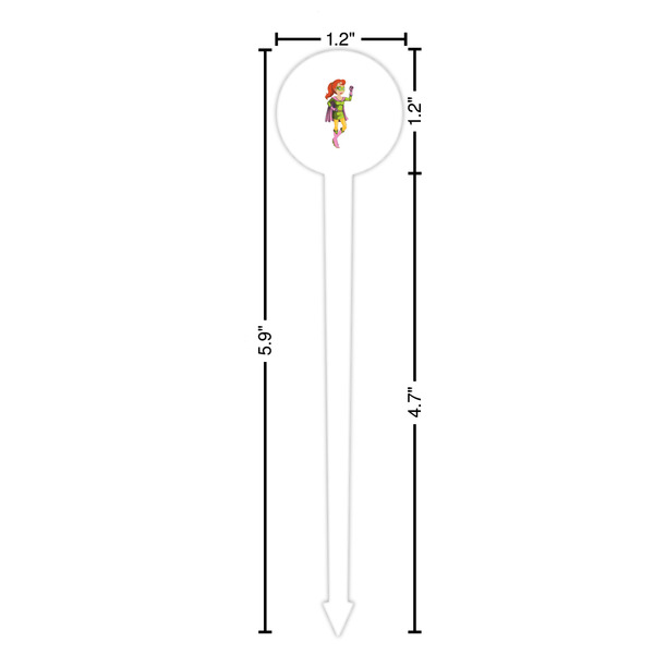 Woman Superhero White Plastic 6" Food Pick - Round - Dimensions