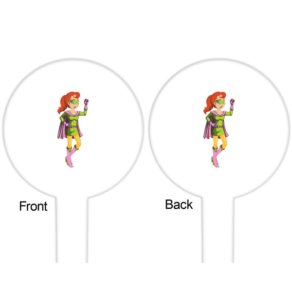 Woman Superhero White Plastic 6" Food Pick - Round - Double Sided - Front & Back