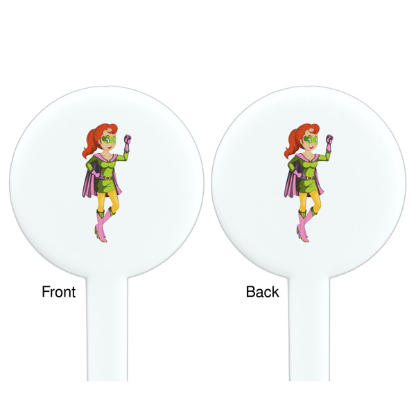 Woman Superhero White Plastic 7" Stir Stick - Double Sided - Round - Front & Back