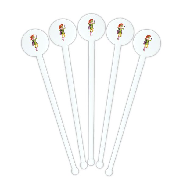 Woman Superhero White Plastic 7" Stir Stick - Round - Fan View