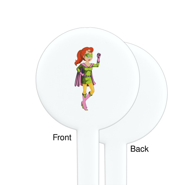 Woman Superhero White Plastic 7" Stir Stick - Single Sided - Round - Front & Back