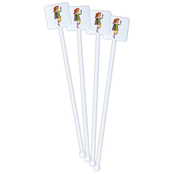 Woman Superhero White Plastic Stir Stick - Double Sided - Square - Front