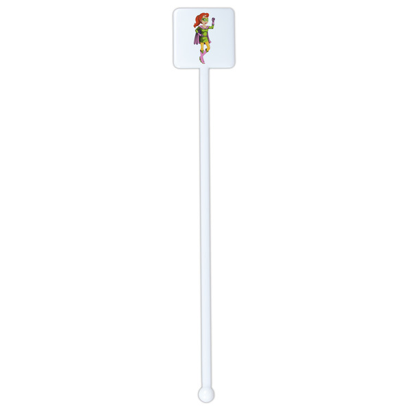 Woman Superhero White Plastic Stir Stick - Single Sided - Square - Single Stick