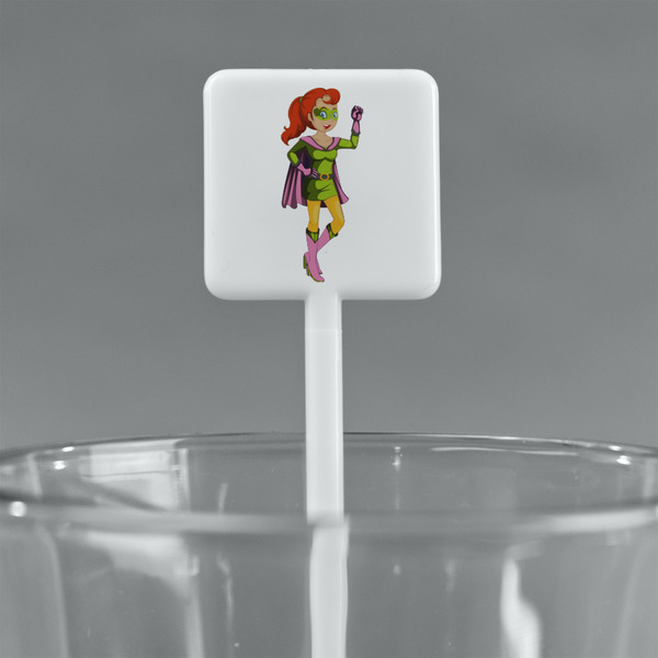 Woman Superhero White Plastic Stir Stick - Square - Main