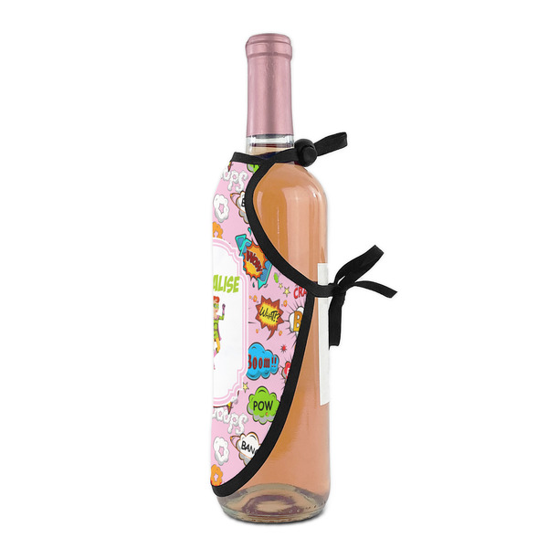 Woman Superhero Wine Bottle Apron - DETAIL WITH CLIP ON NECK