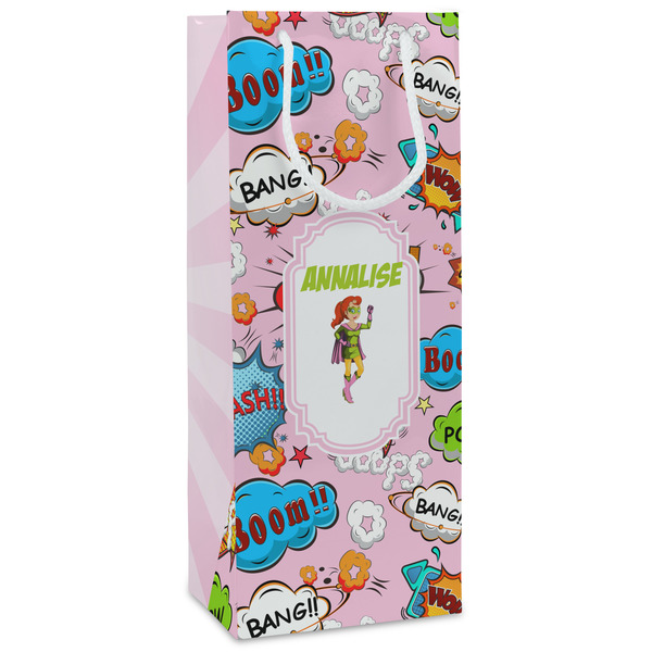 Custom Woman Superhero Wine Gift Bags - Matte (Personalized)