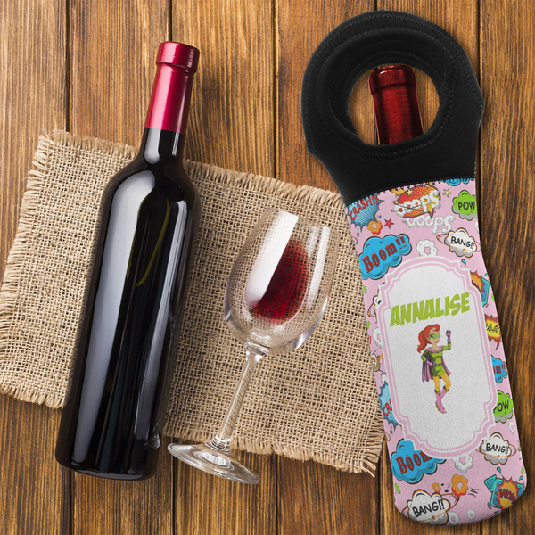 Woman Superhero Wine Tote Bag - FLATLAY
