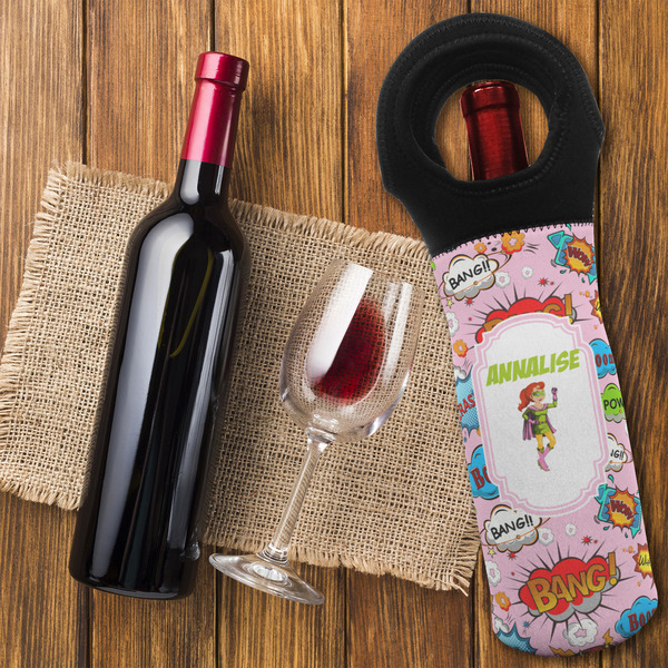 Woman Superhero Wine Tote Bag - FLATLAY