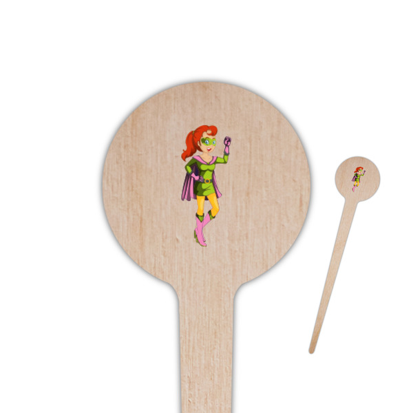 Custom Woman Superhero 4" Round Wooden Food Picks - Single Sided