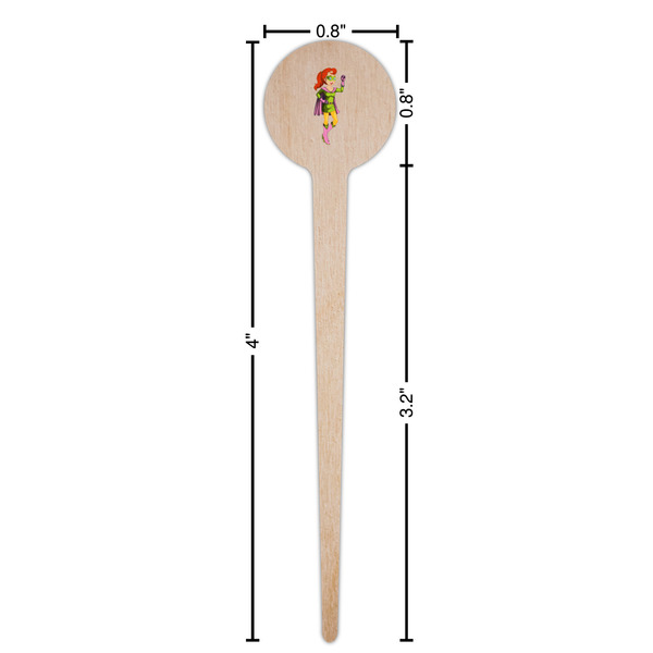 Woman Superhero Wooden 4" Food Pick - Round - Dimensions