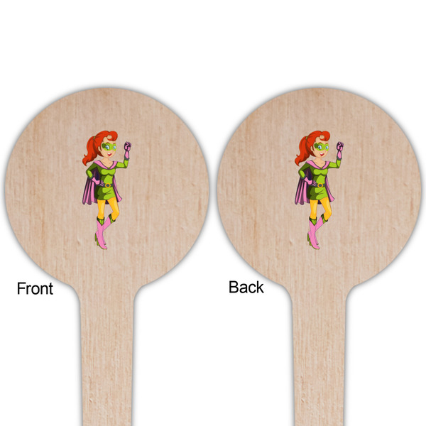 Woman Superhero Wooden 4" Food Pick - Round - Double Sided - Front & Back