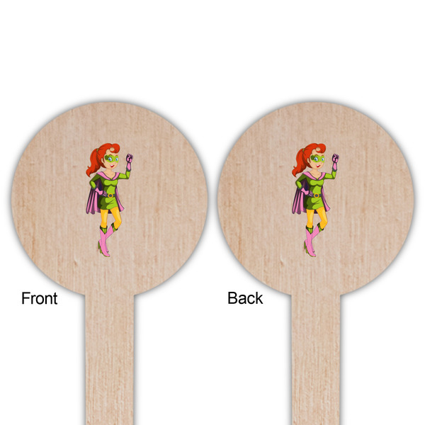 Woman Superhero Wooden 6" Food Pick - Round - Double Sided - Front & Back