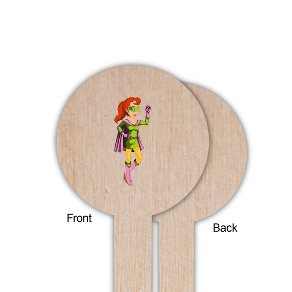 Woman Superhero Wooden 6" Food Pick - Round - Single Sided - Front & Back