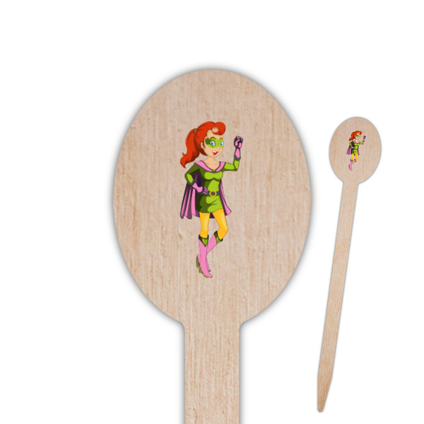 Custom Woman Superhero Oval Wooden Food Picks - Single Sided