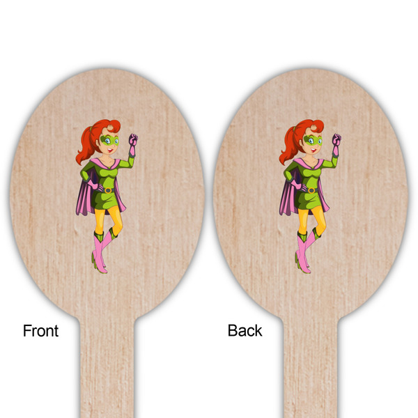 Woman Superhero Wooden Food Pick - Oval - Double Sided - Front & Back