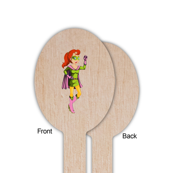 Woman Superhero Wooden Food Pick - Oval - Single Sided - Front & Back