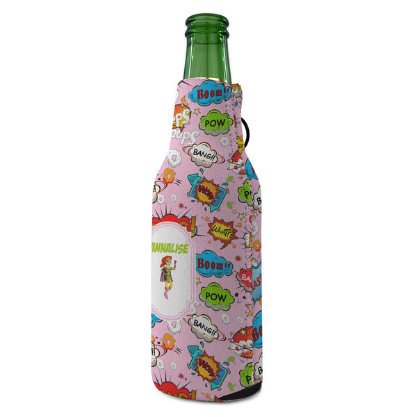 Woman Superhero Zipper Bottle Cooler - ANGLE (bottle)
