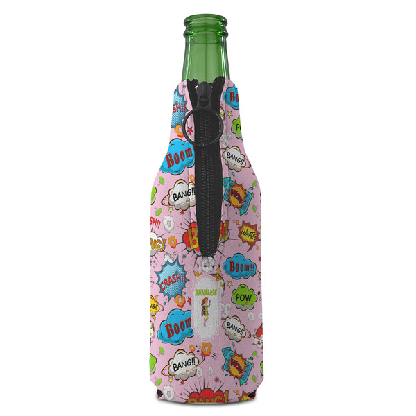 Woman Superhero Zipper Bottle Cooler - BACK (bottle)