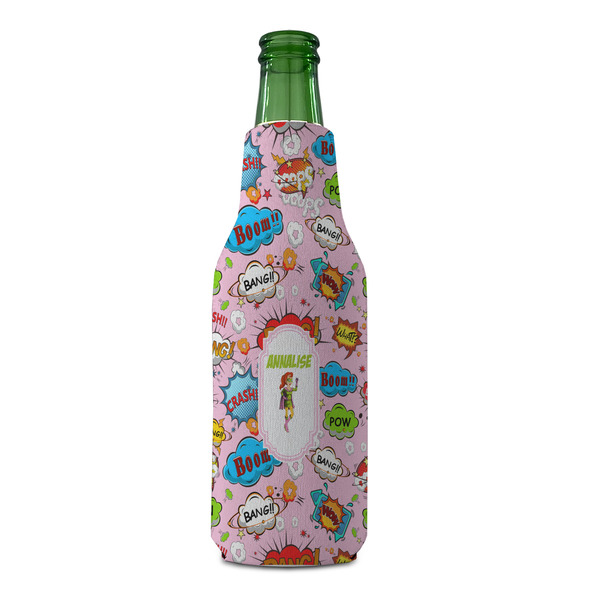 Woman Superhero Zipper Bottle Cooler - FRONT (bottle)