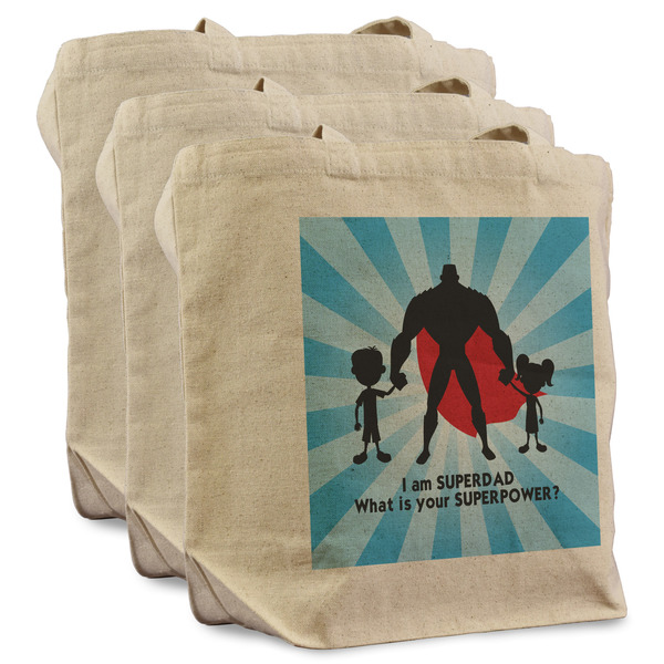Custom Super Dad Reusable Cotton Grocery Bags - Set of 3