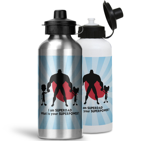Super Dad Aluminum Water Bottles - MAIN (white &silver)