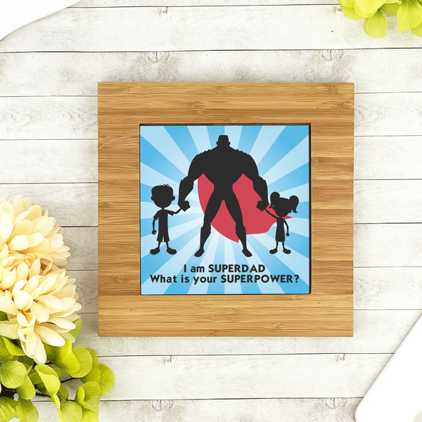 Super Dad Bamboo Trivet with 6" Tile - LIFESTYLE