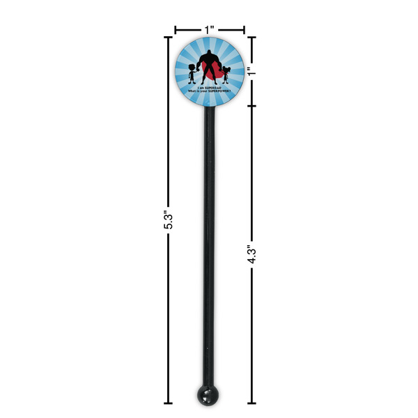 Super Dad Black Plastic 5.5" Stir Stick - Round - Dimensions