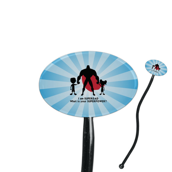 Custom Super Dad 7" Oval Plastic Stir Sticks - Black - Single Sided