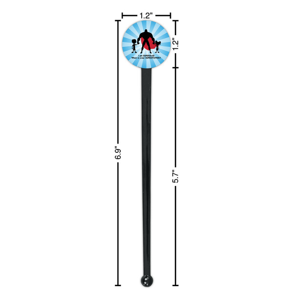 Super Dad Black Plastic 7" Stir Stick - Round - Dimensions
