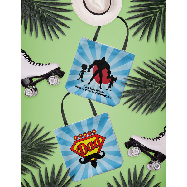 Super Dad Canvas Tote Lifestyle Front and Back- 13x13