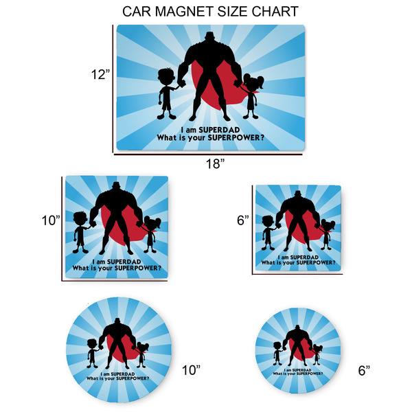 Super Dad Car Magnets - SIZE CHART