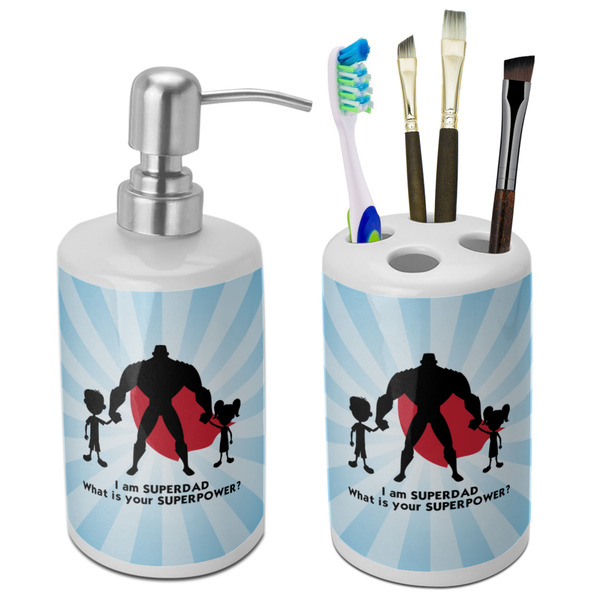 Custom Super Dad Ceramic Bathroom Accessories Set