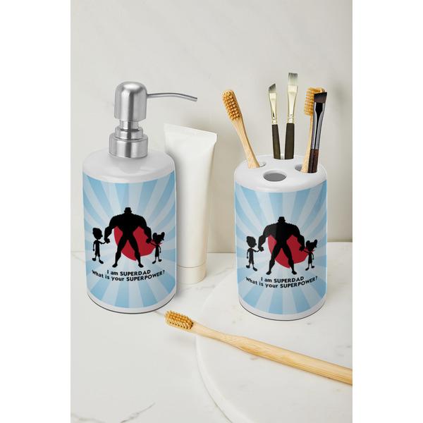 Super Dad Ceramic Bathroom Accessories - LIFESTYLE (toothbrush holder & soap dispenser)
