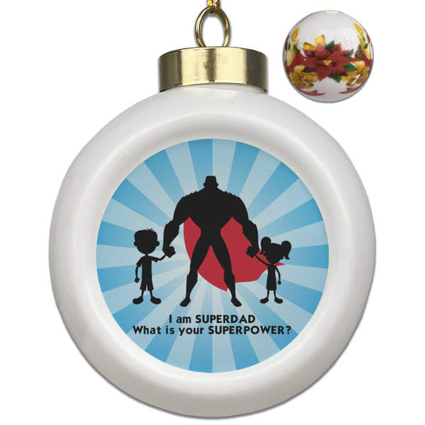 Custom Super Dad Ceramic Ball Ornaments - Poinsettia Garland
