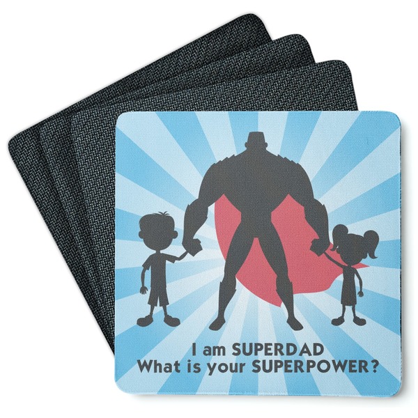 Custom Super Dad Square Rubber Backed Coasters - Set of 4
