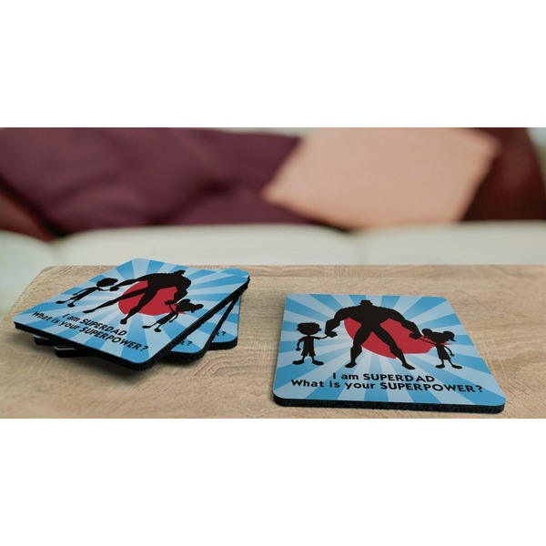 Super Dad Coaster Rubber Back - On Coffee Table