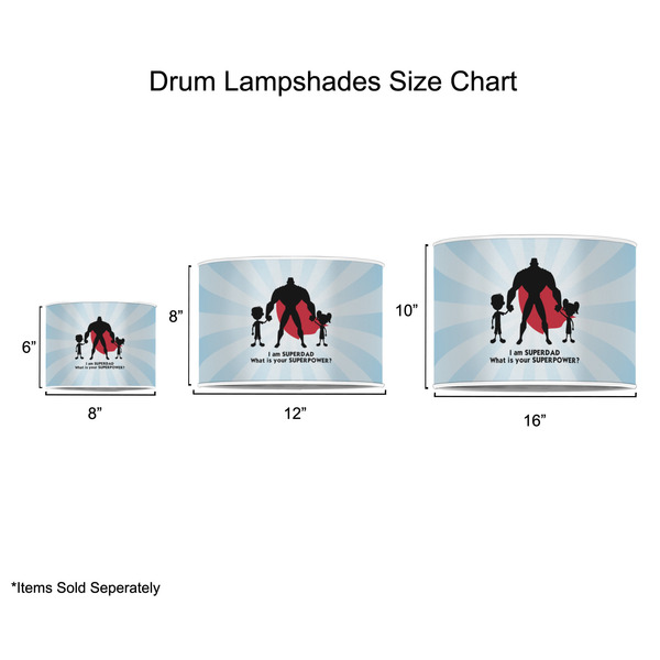 Super Dad Drum Lampshades - Sizing Chart