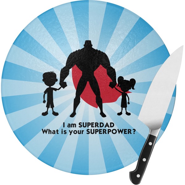 Custom Super Dad Round Glass Cutting Board